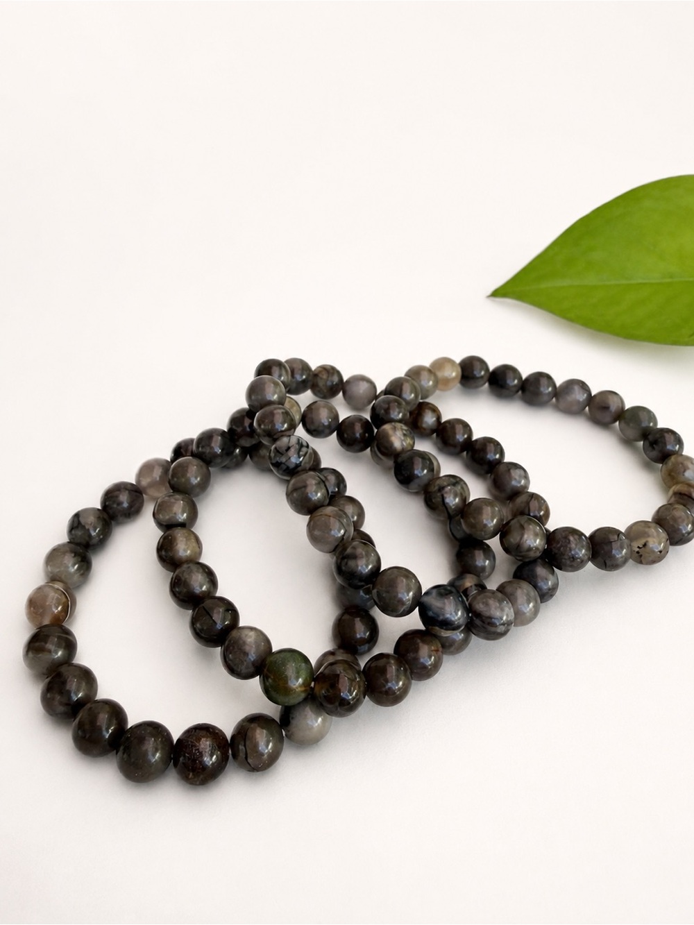 Natural Black Labradorite Beaded Stretch Bracelet - see description